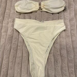 Women's Cream Bandeau Bikini Set - Classic High Leg